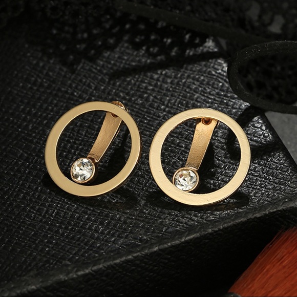 3/$30 - Floating CZ Gold Hollow Circle Earrings - Picture 5 of 7